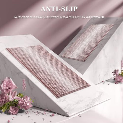 BSICPRO Bathroom Rugs Sets 2 Piece, Non Slip Striped Bath Mats, Mauve Brown