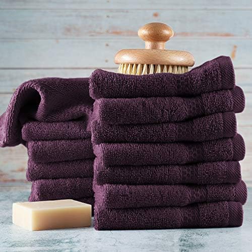 Hearth & Harbor Washcloths 12 Pack - 100% Cotton Washcloth for Body and face, High Absorbent and Soft 13"x13" Body Wash Cloth, Quick Dry - Purple Washcloths