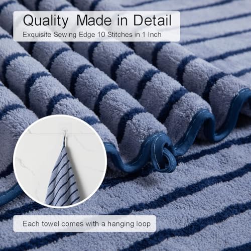 4 Piece Navy Cabana Stripe Large Bath Towels Oversized Bath Sheet Super Soft Breathable Jumbo Bathroom Towels Highly Absorbent Shower Towel Quick Dry Beach Chair Towel Spa Gym Hotel Towel Set