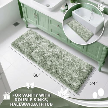 Yimobra Long Bathroom Rugs Runner 60x24 Inch, Extra Thick Soft Absorbent Chenille Bath Mat, Non Slip Machine Washable, Quick Dry Bath Rugs for Bathroom Floor, Tub and Shower, Sage Green