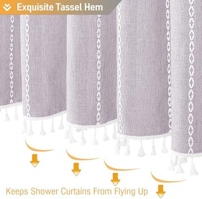 BTTN Lavender Cream Boho Farmhouse Linen Heavy Duty Shower Curtain, 72x72