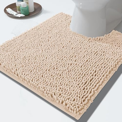Yimobra Toilet Rugs U Shaped Washable - 24"x20" Non Slip Plush Contour Bath Rugs for Toilet - Super Soft Absorbent Quick Dry Toilet Mats for Bathroom,Beige