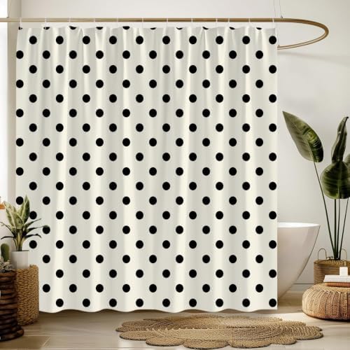 Polka Dot Shower Curtain Cream Beige Retro Spot Vintage Fabric Decorative Bathroom Curtains with Hooks,60" Wx70 H