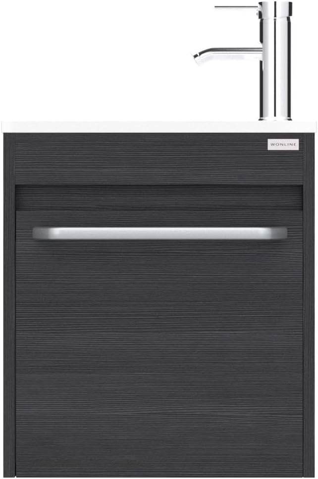 wonline 16” Bathroom Vanity Sink Combo for Small Space Black Wall Mounted Cabinet Set Design White Resin Basin Sink Top Chrome Faucet