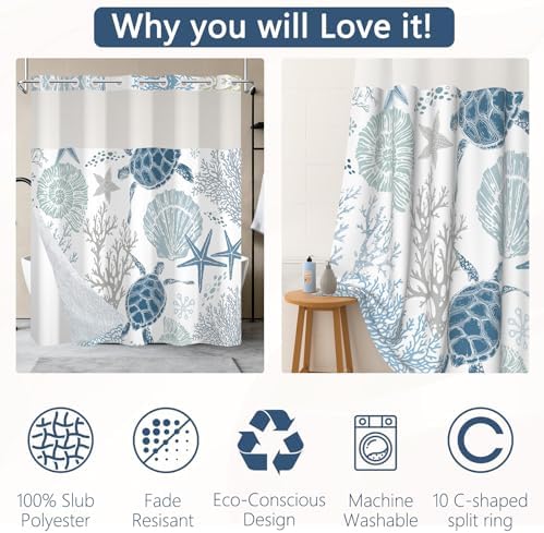 No Hook Shower Curtain with Snap-in Liner, 71 x 74 Inch