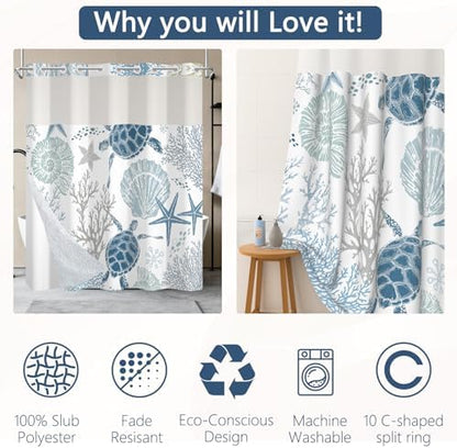 No Hook Shower Curtain with Snap-in Liner, 71 x 74 Inch