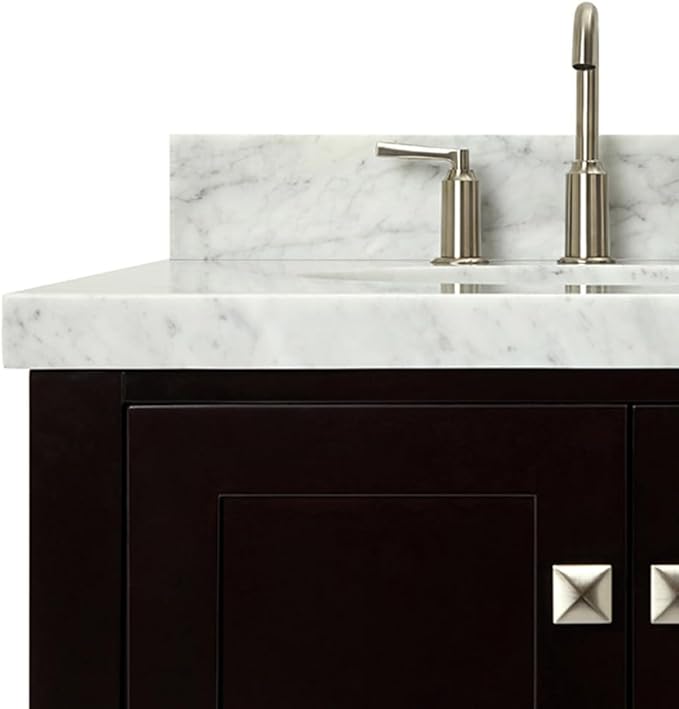 ARIEL Cambridge 36-inch Bathroom Vanity with Sink,Solid Wood, 1.5-inch Italian Carrara Marble Countertop & Backsplash, Single Oval Porcelain Sink, 2 Soft Closing Doors, 5 Dovetail Drawers, Espresso