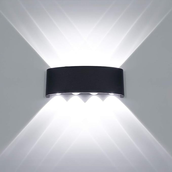 Kawell 8W Waterproof Modern Wall Light LED Wall Lamp Aluminum LED Wall Sconce Up Down Indoor Outdoor for Bathroom Bedroom Hallway Porch Corridor Hotel Doorway Garden Pathway, Black 6000K