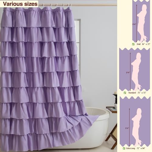 Purple Ruffle Shower Curtain for Bathroom, 36 x 72 inch, 1 Panel