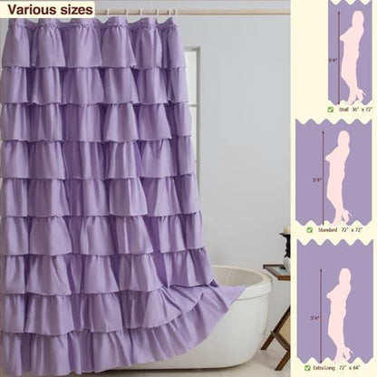 Purple Ruffle Shower Curtain for Bathroom, 36 x 72 inch, 1 Panel