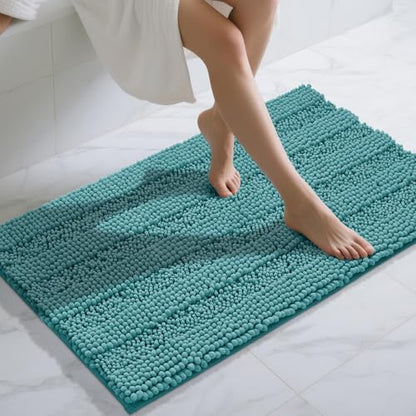 Yimobra Bathroom Rug Mat 44 x 24, Non Slip and Super Absorbent Bath Mat,Machine Washable Quick Dry,Ultra Plush Chenille Shower Rugs for Bathroom Floor Sink Tub and Shower Outside,Teal Blue