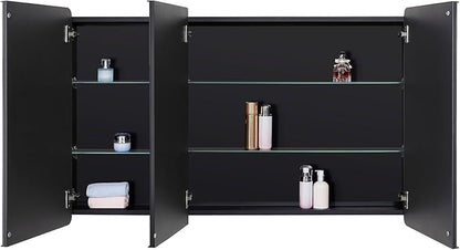 Bathroom Mirror Medicine Cabinet with Round Corner Framed Door 48 x 30 inch, Black，Recessed or Surface Mount, with Adjustable Glass Shelves