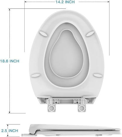 19" Elongated Pink Toilet Seat with Built-In Potty Training Seat, Soft Quiet Close Non-Slip Design for Adult and Child, Magnetic Kids Seat and Cover, Easy to Install for Elongated Toilets