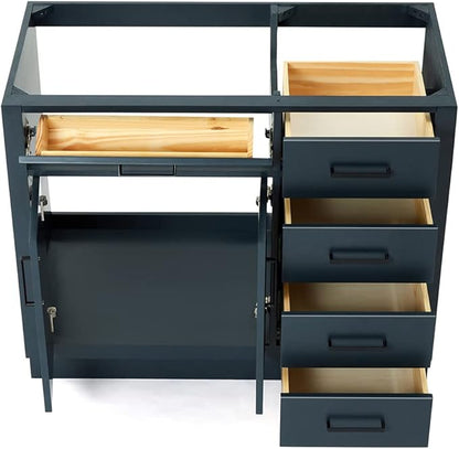 ARIEL Hepburn 42-inch Bathroom Vanity Base Cabinet,Solid Wood, 2 Soft Closing Doors, 5 Dovetail Drawers, Midnight Blue