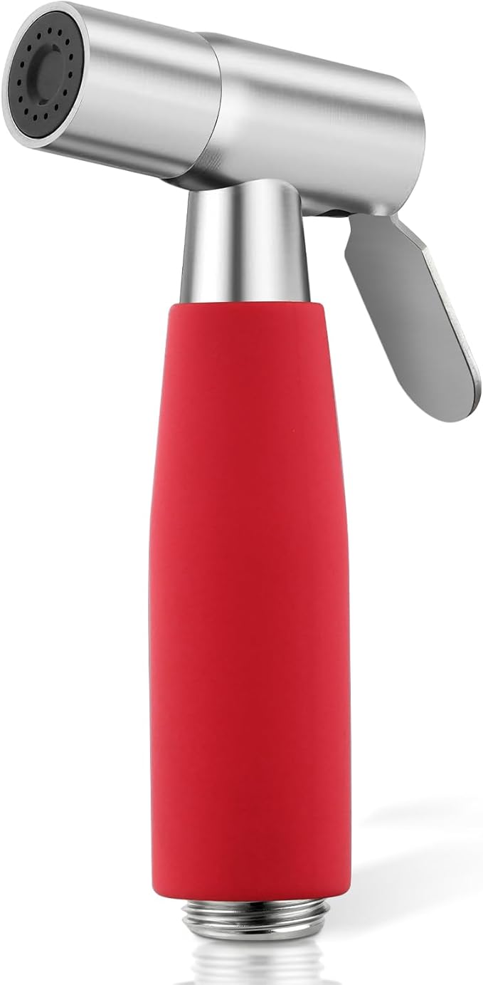 Handheld Bidet Sprayer Head, Stainless Steel Muslim Shower Head for Toilet, Adjustable Pressure Jet Sprayer for Feminine Hygiene and Pet Bath Bathroom Cloth Diaper Cleaning (Red)