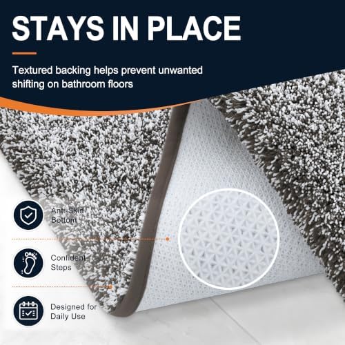 OLANLY Microfiber Bathroom Rugs U-Shaped Mats 24x20, Dark Brown and White