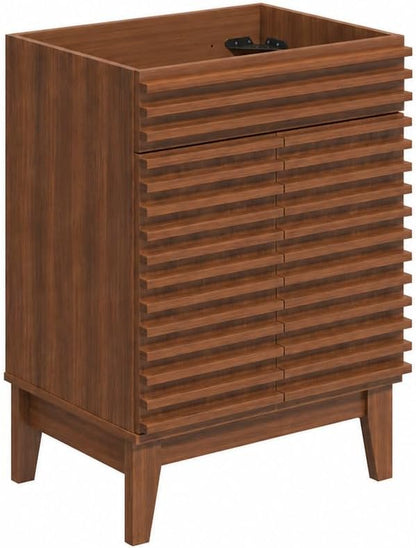 24 Inch Bathroom Vanity Base Cabinet, Walnut Freestanding Bathroom Storage Cabinet Base Only, Modern Wood Grain Vanity Cabinet with Solid Wood Legs and Soft Close Doors, Sink Not Included