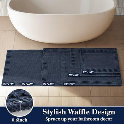 RESARE Waffle Bath Mat for Bathroom, Non Slip Bathroom Rugs 24"x36" Navy
