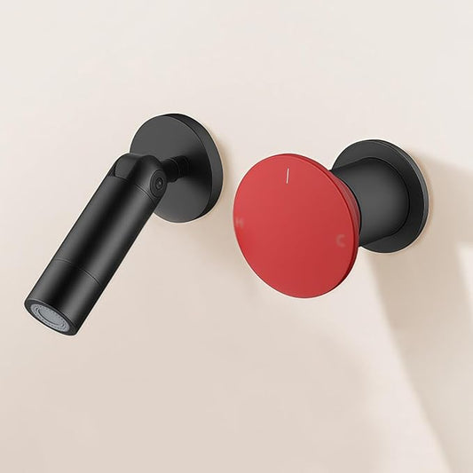BiaoTeng Concealed Faucets for Bathroom Sinks Single Handle Foldable 2 Functions Hot and Cold Brass Faucet for Bathroom Sink Wall Mount Black+red