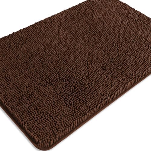 Brown Bathroom Rugs – Absorbent and Washable Bath Mat, Non-Slip, Thick Soft Chenille Bath Rugs for Bathroom Floor, Shower, Sink - 24" x 36"