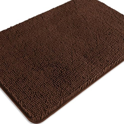 Brown Bathroom Rugs – Absorbent and Washable Bath Mat, Non-Slip, Thick Soft Chenille Bath Rugs for Bathroom Floor, Shower, Sink - 24" x 36"