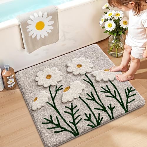 LUMI Square Bathroom Rug 26x26, Soft Absorbent Bath Mat, Non Slip