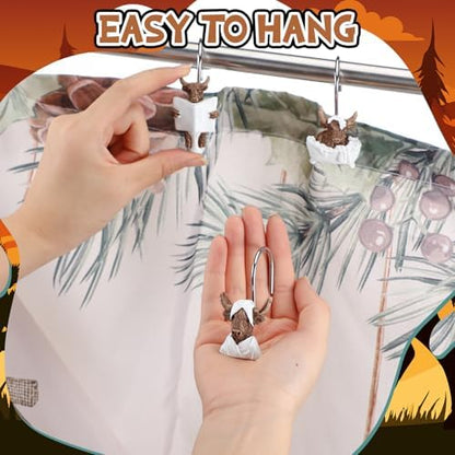 Roowest 12 Pcs Highland Cow Shower Curtain Hooks, Stainless Steel Farmhouse