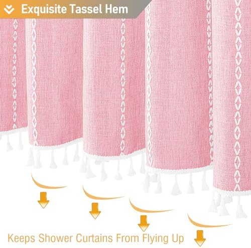 BTTN Blush Boho Farmhouse Linen Heavy Duty Cloth Shower Curtain Set, 72x72