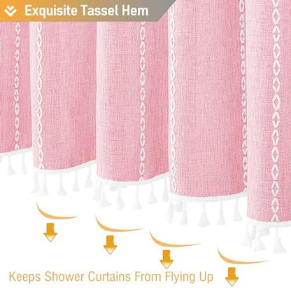 BTTN Blush Boho Farmhouse Linen Heavy Duty Cloth Shower Curtain Set, 72x72