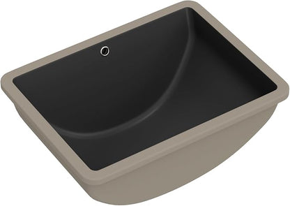18x14 Inch Black Rectangle Undermount Bathroom Sink | Interior Bowl Size 16"W x 12"D, Ceramic, Curved Bottom, Easy to Clean, with Overflow, Ideal for Bathroom, Lavatory, Vanity