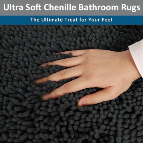 Bathroom Rugs Set Non Slip 3 Piece Bath Mat Washable Chenille Bath Rugs with PVC Backing Bath Carpet,Absorbent Bathroom Mats with Toilet Rug,Bath Mats for Bathroom,Bedroom, Kitchen,Tub,Home Decor