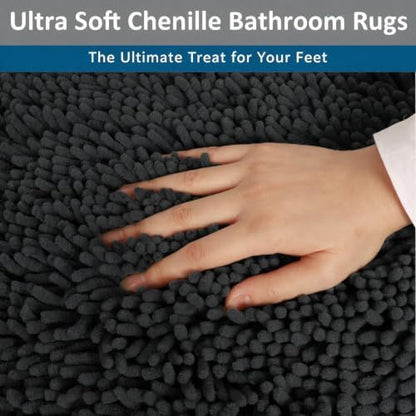 Bathroom Rugs Set Non Slip 3 Piece Bath Mat Washable Chenille Bath Rugs with PVC Backing Bath Carpet,Absorbent Bathroom Mats with Toilet Rug,Bath Mats for Bathroom,Bedroom, Kitchen,Tub,Home Decor