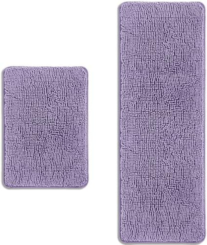Bathroom Rugs Sets 2 Piece – Absorbent and Washable Bath Mat, Non-Slip, Thick Soft Chenille Bath Rugs for Bathroom Floor, Shower, Sink(17" x 24"+17" x 47", Lavender)