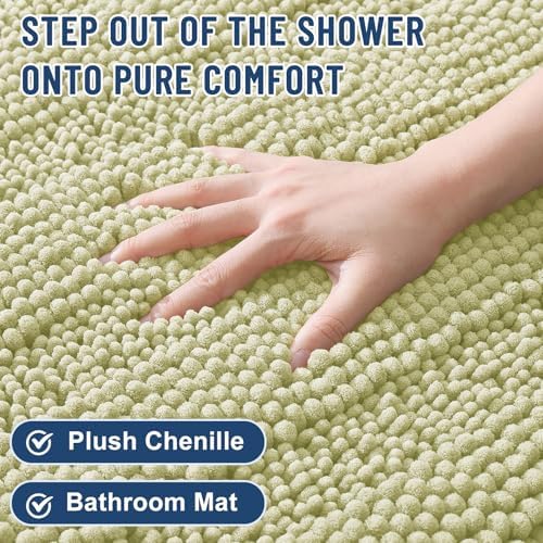 Grandaily Chenille Striped Bathroom Rugs 24x16, Extra Thick and Soft Absorbent Bath Mats, Rubber Backing, Plush Shaggy Shower Carpet, Machine Wash Dry, Bath Rug for Bathroom, Vanilla
