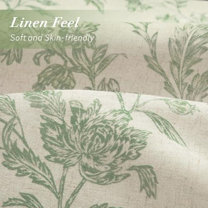 Sage Green Floral Shower Curtain,Vintage Linen Beige Cottagecore Shower Curtains for Bathroom, 72" W x 78" L