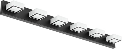 Ralbay Black Bathroom Vanity Lights 48inch Metal Acrylic LED Modern Bathroom Wall Lighting Fixtures Matte Black (White Light 6000K, Non-dimmable)