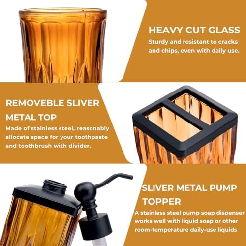 Amber Bathroom Accessories, Square Thick Glass & Zinc Alloy Pump