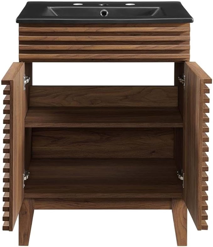 Modway Render 24" Bathroom Vanity with Sink in Walnut Black