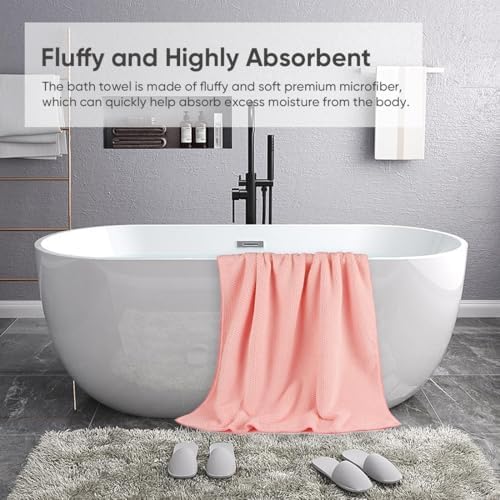 2-Pack Microfiber Bath Towels (27x54 Inches) - Ultra Soft & Quick Dry, 3X Absorbency, Lightweight for Gym, Yoga, Travel & Spa - Perfect for Home, Fitness & Post-Workout, Pink