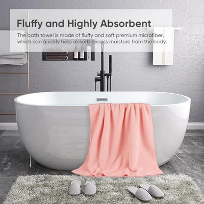 2-Pack Microfiber Bath Towels (27x54 Inches) - Ultra Soft & Quick Dry, 3X Absorbency, Lightweight for Gym, Yoga, Travel & Spa - Perfect for Home, Fitness & Post-Workout, Pink