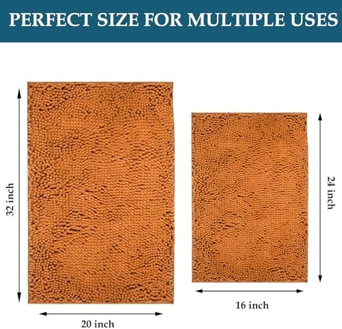 Bathroom Rugs Set 2 Piece Bath Mats Non Slip for Bathrooms, Thick Soft Chenille Rug Set, Bathtub Mats, Ultra Absorbent Bath Carpet, Shaggy Floor Mat, Champagne, 20"x32" & 16"x24"