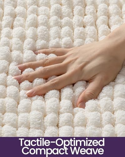 DEXI Bathroom Rugs 36x24, Non Slip Washable Chinelle Bath Mat, Cream