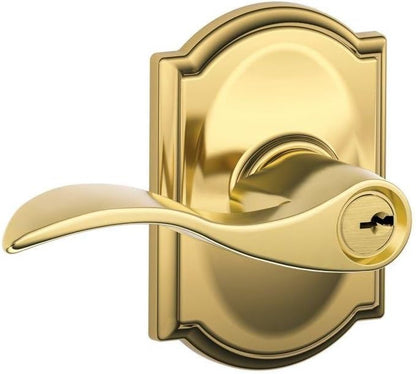 SCHLAGE Accent Lever with Camelot Trim Keyed Entry Lock in Bright Brass - F51A ACC 605 CAM