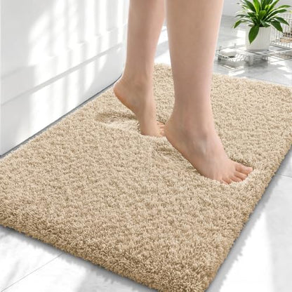 OLANLY Microfiber Small Bathroom Rugs 24x16, Soft Absorbent Bath Mat, Sand