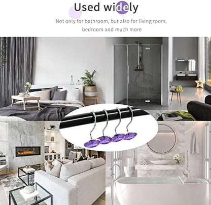 Purple Diamond Crystal Bling Shower Curtain Hooks Rings for Bathroom,24PCS