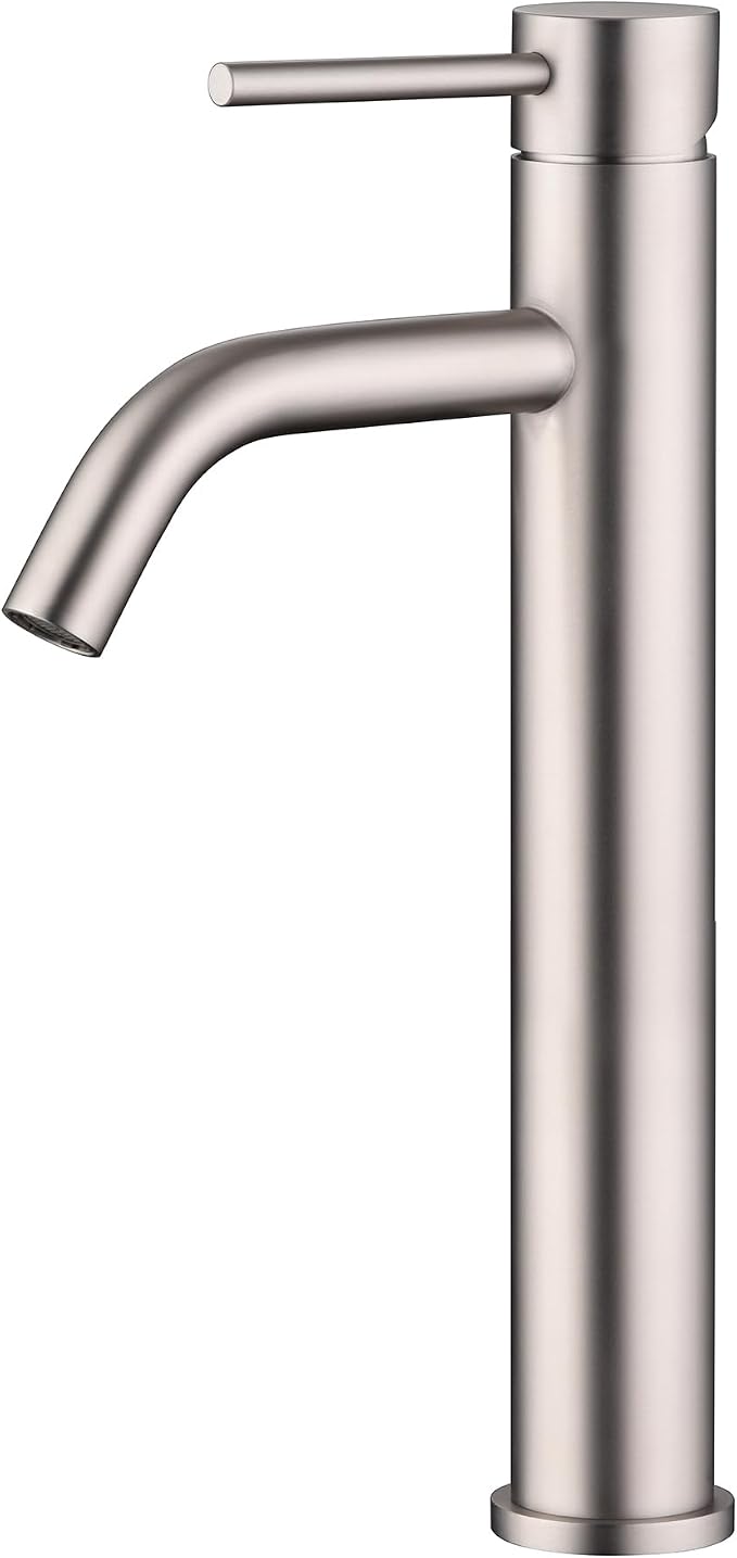 SUMERAIN Brushed Nickel Tall Bathroom Vessel Sink Faucet | Single Handle, Single Hole, 304 Stainless Steel, Water-Saving, with Faucet Supply Lines, Easy DIY Install