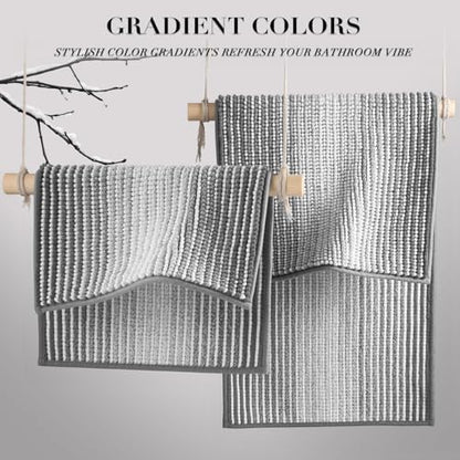 BSICPRO Bathroom Rugs Sets 2 Piece, Non Slip Striped Bath Mats, Gray
