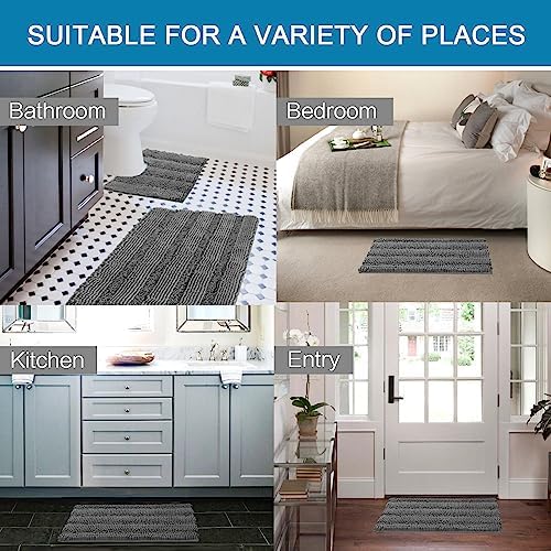 H.VERSAILTEX Bathroom Rugs Bath Rug Set 2 Piece Bathroom Contour Rug Toilet Mat Sets Non Slip Contour Bath Rug Ultra Thick Water Absorbent Striped Bath Mats Washable(20" x 32" Plus 20" x 20" U, Grey)