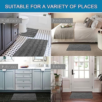 H.VERSAILTEX Bathroom Rugs Bath Rug Set 2 Piece Bathroom Contour Rug Toilet Mat Sets Non Slip Contour Bath Rug Ultra Thick Water Absorbent Striped Bath Mats Washable(36" x 24" Plus 20" x 24" U, Grey)