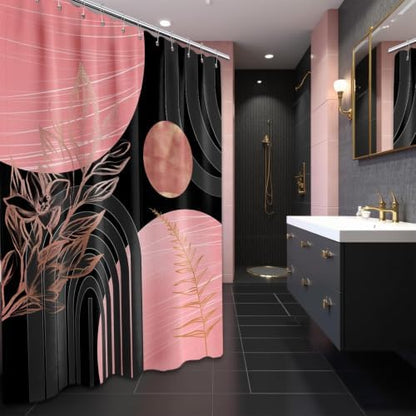 Pink and Black Extra Long Shower Curtain, Tall 72X78 in, Mid Century